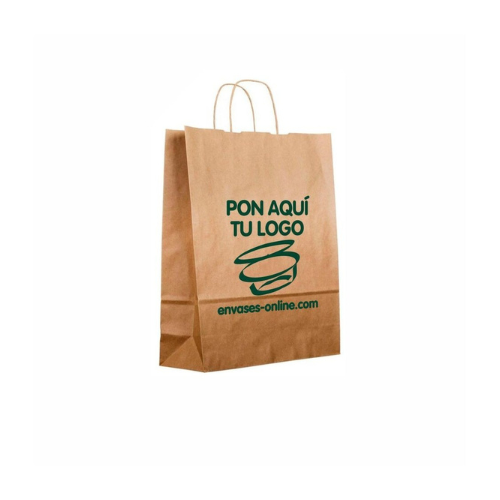 Bolsa Papel Kraft Asa Rizada IMPRESA A 1 TINTA 2 CARAS   32x21x28,5